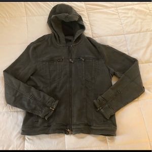 John Varvatos Hooded Zip-Front Knit Jacket Grey